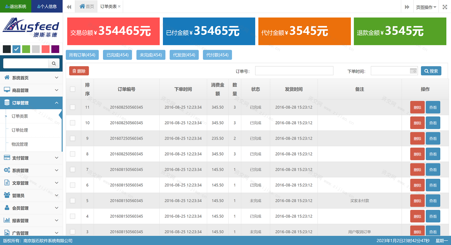 通用商城网站后台管理系统界面html模板