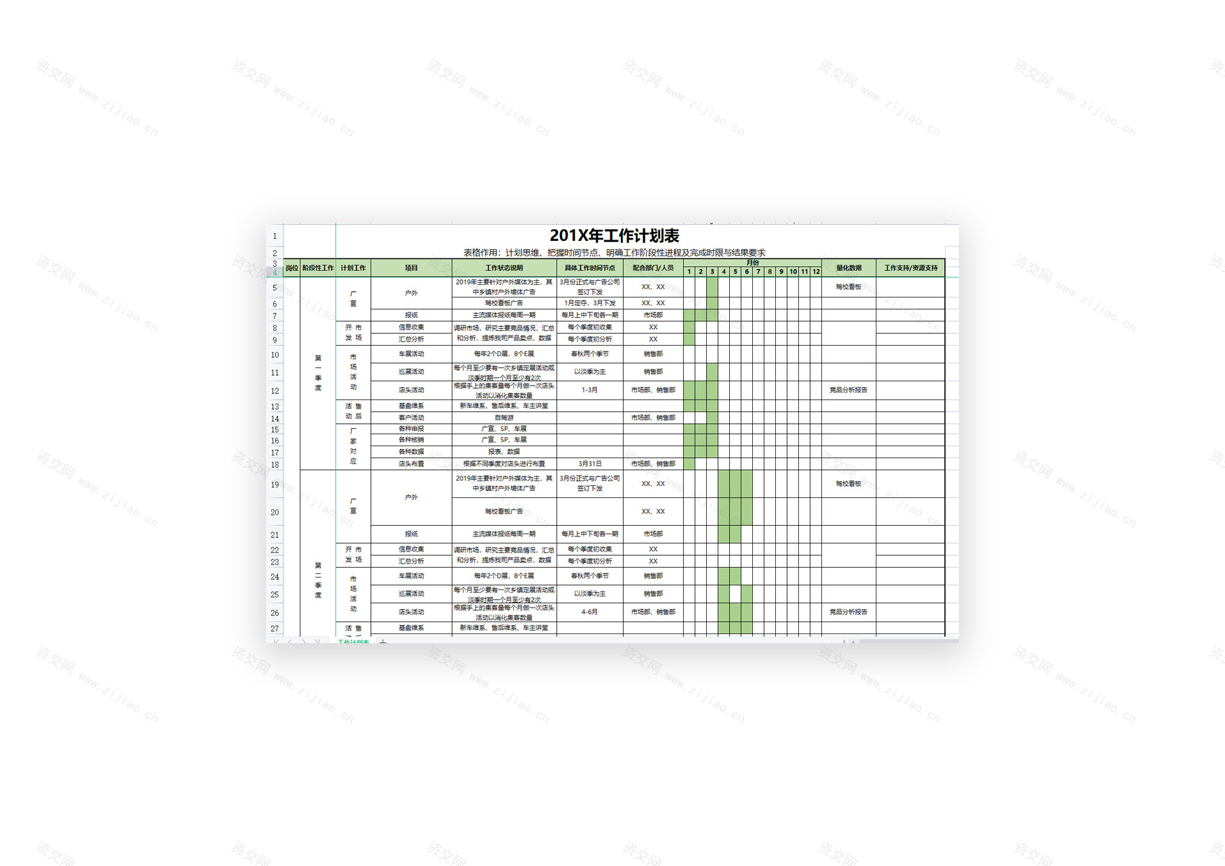 超详细年度工作计划表Excel模板