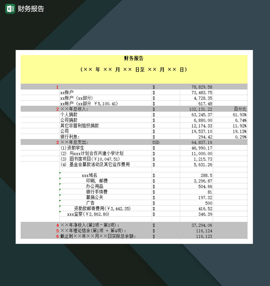 财务报告Excel模板