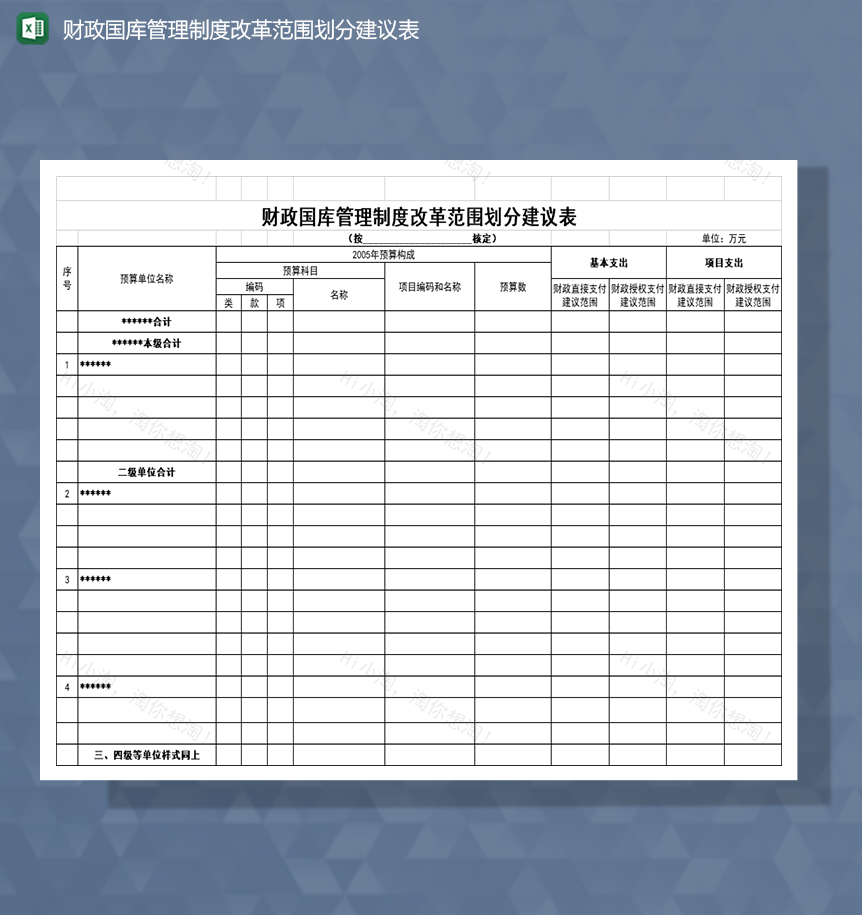 财政国库管理制度改革范围划分建议表Excel模板-1