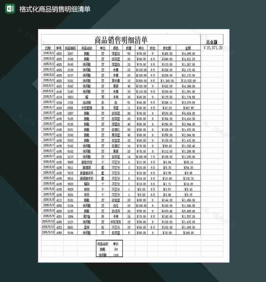 商品销售明细清单Excel模板-1
