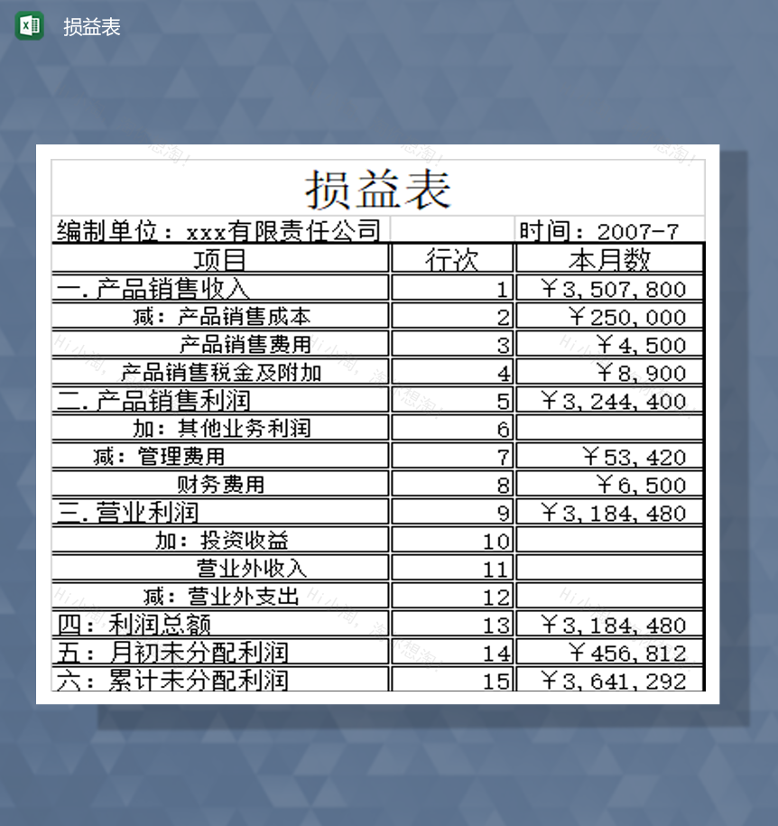 公司产品销售收入损益表明细Excel模板-1