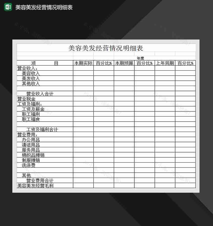 美容美发经营情况明细表Excel模板-1