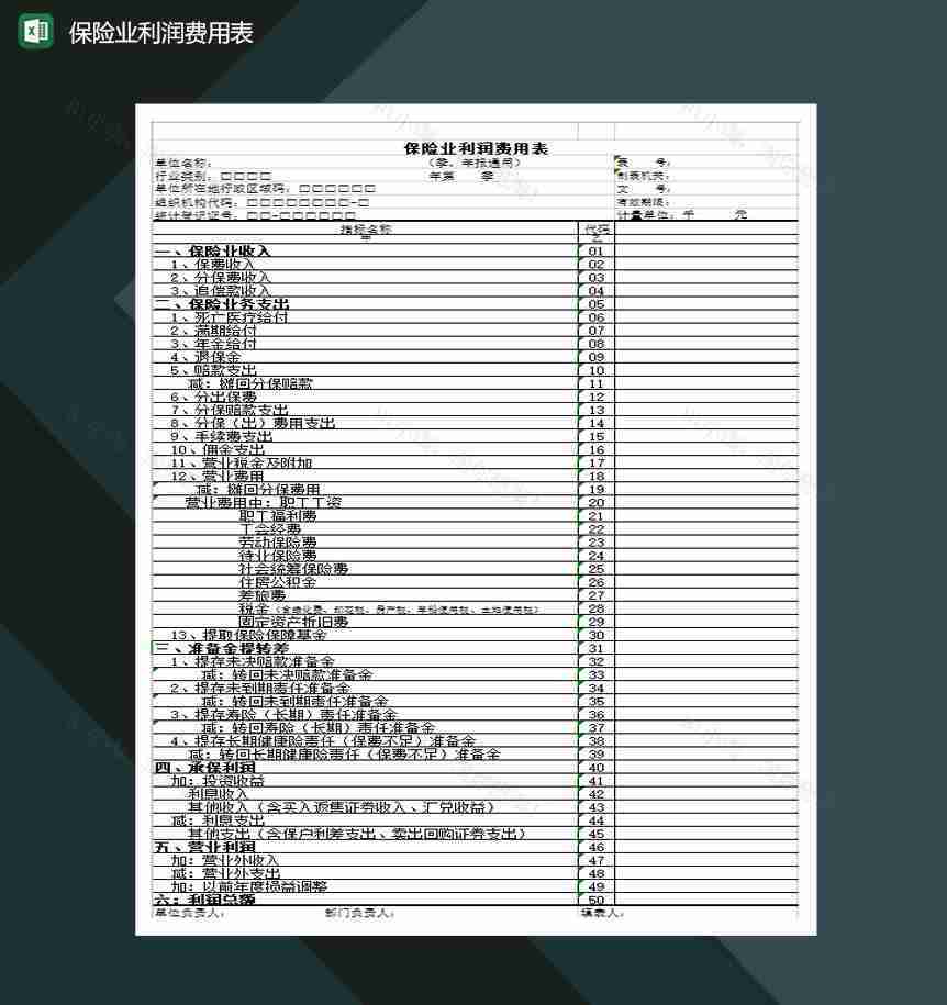 保险业利润费用表Excel模板-1