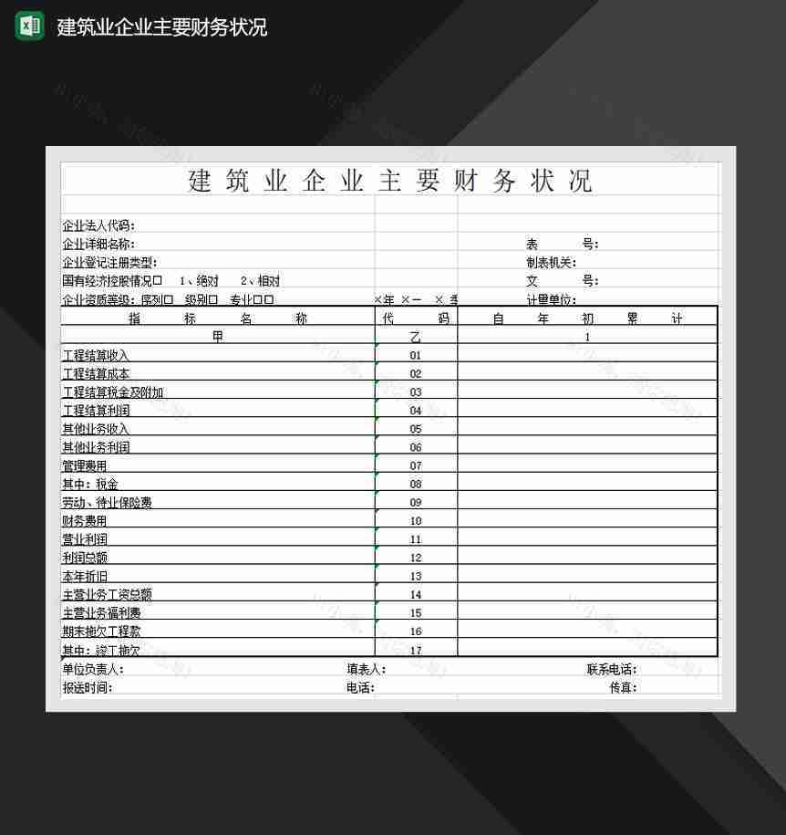 建筑业企业主要财务状况Excel模板-1