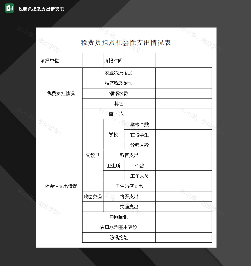 税费负担及社会性支出情况表财务收支明细表制作Excel模板-1