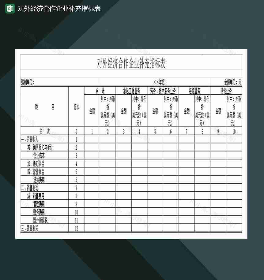 对外经济合作企业补充指标表Excel模板-1