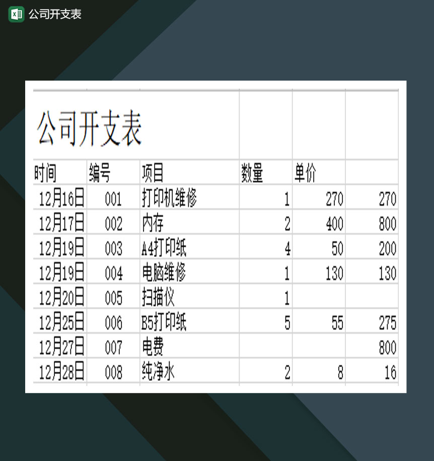 公司开支表费用支出报表Excel模板