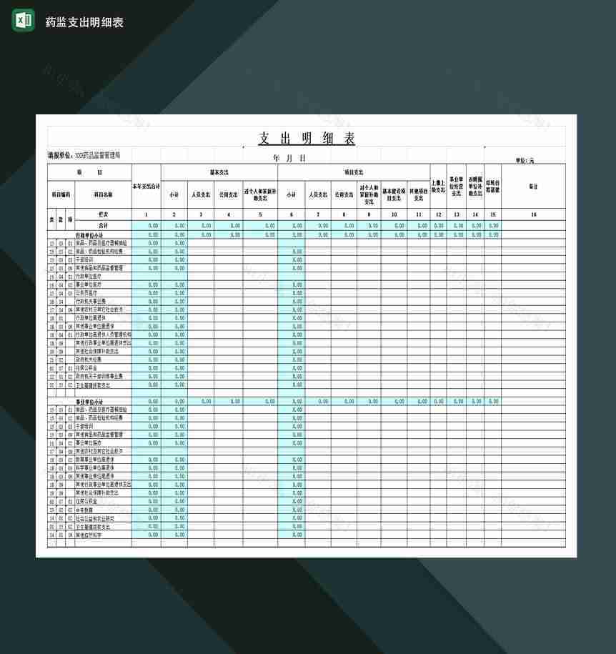 关于药监支出明细表Excel模板-1