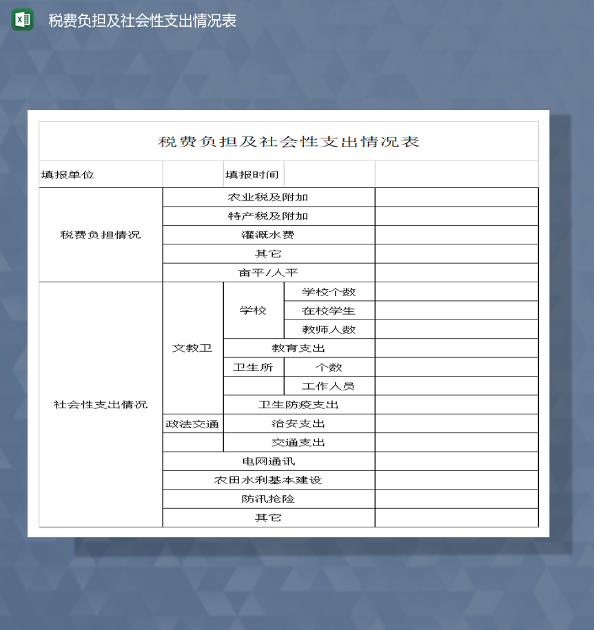 税费负担及社会性支出情况表Excel模板