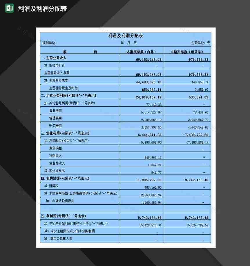 利润及利润分配表Excel模板-1
