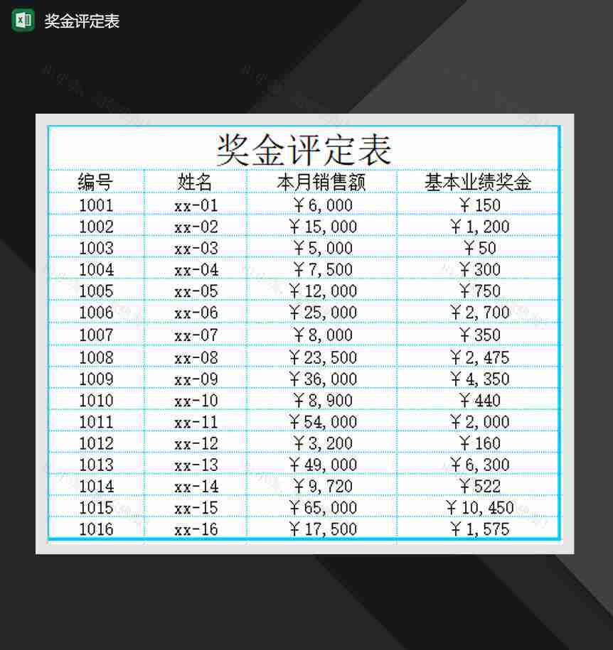 公司销售奖金评定表Excel模板-1