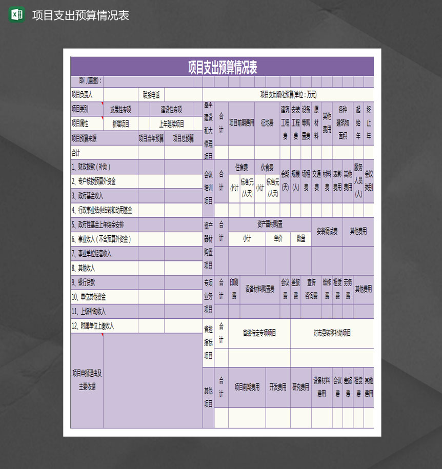 项目支出预算情况表Excel模板