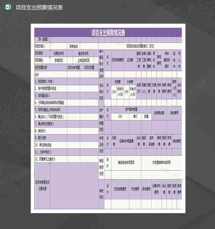 项目支出预算情况表Excel模板-1