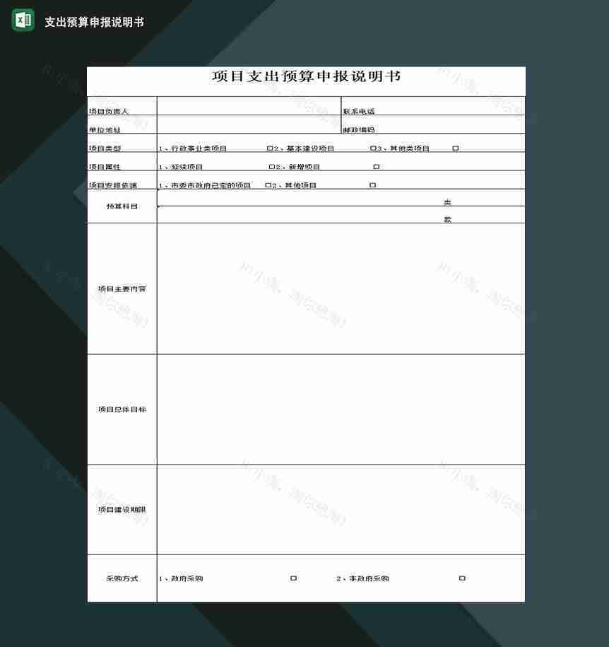 企业单位常用项目支出预算申报说明书Excel模板-1
