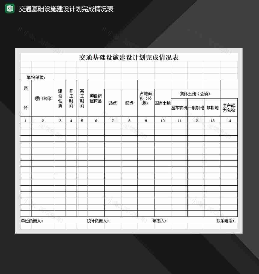 交通基础设施建设计划完成情况表Excel模板-1
