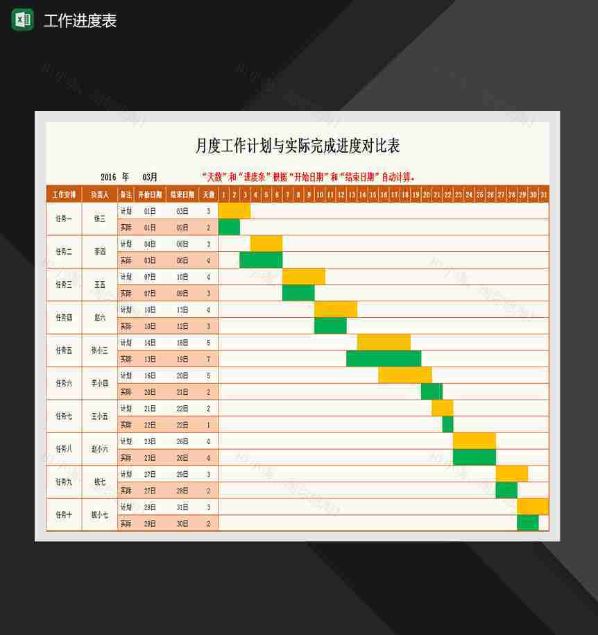 工作进度表甘特图Excel模板-1