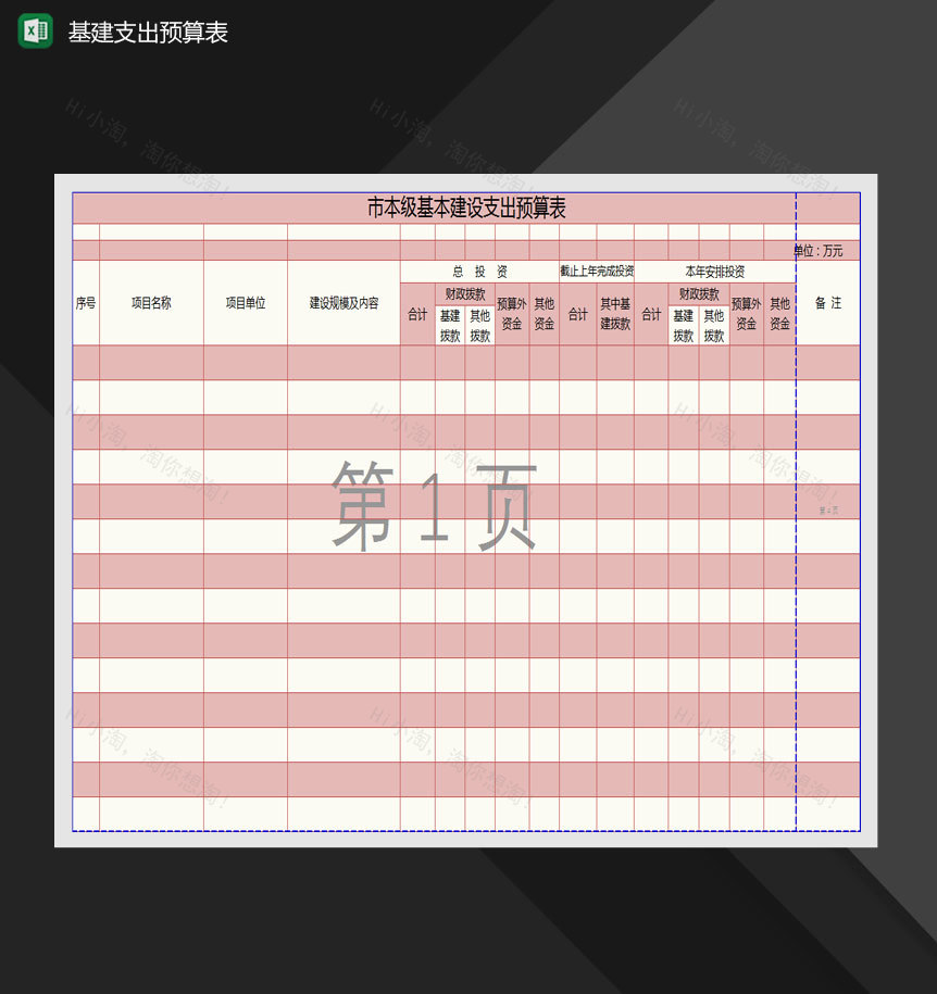市本级基本建设支出预算表Excel模板-1