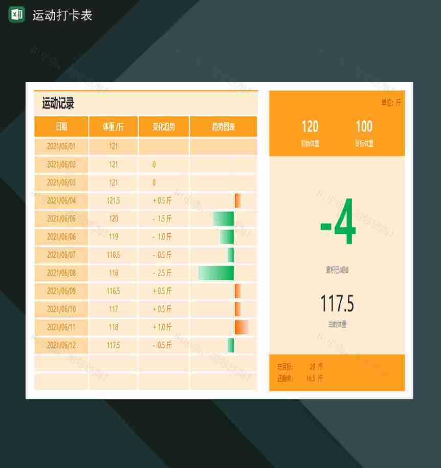 运动打卡体重变化自检计划表-1