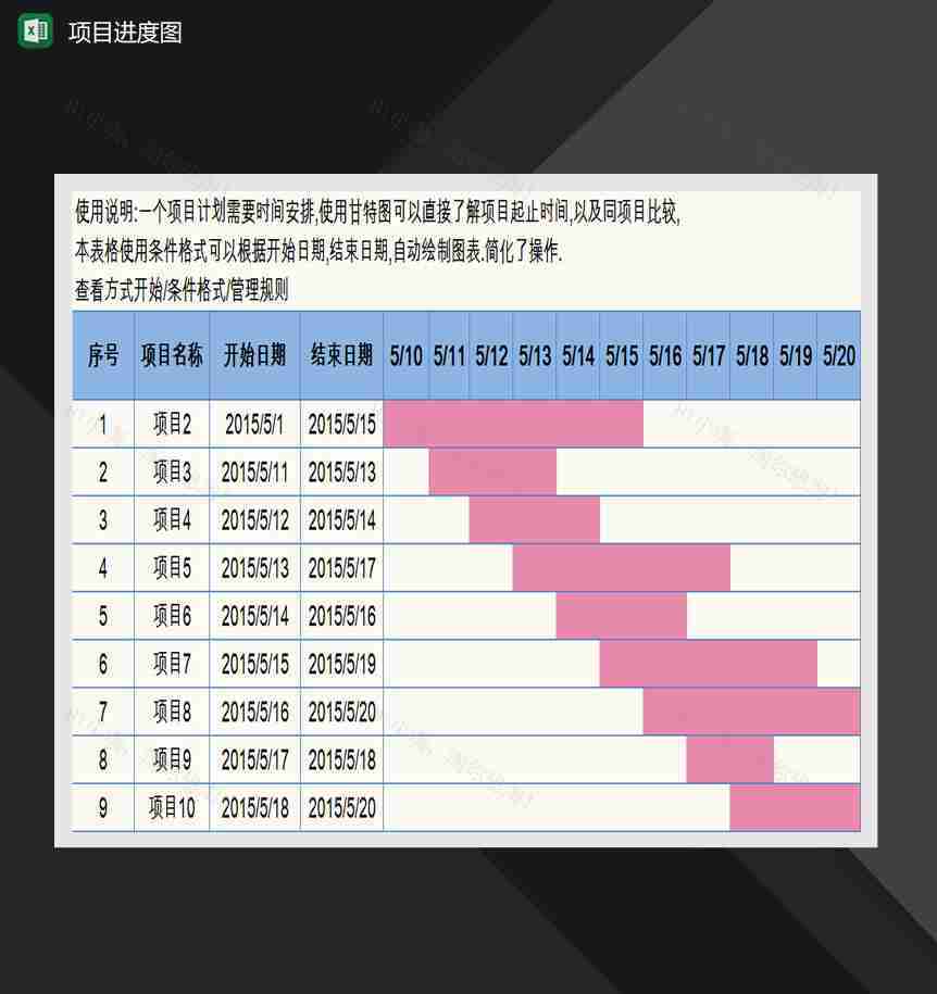 智能项目进度图Excel模板-1