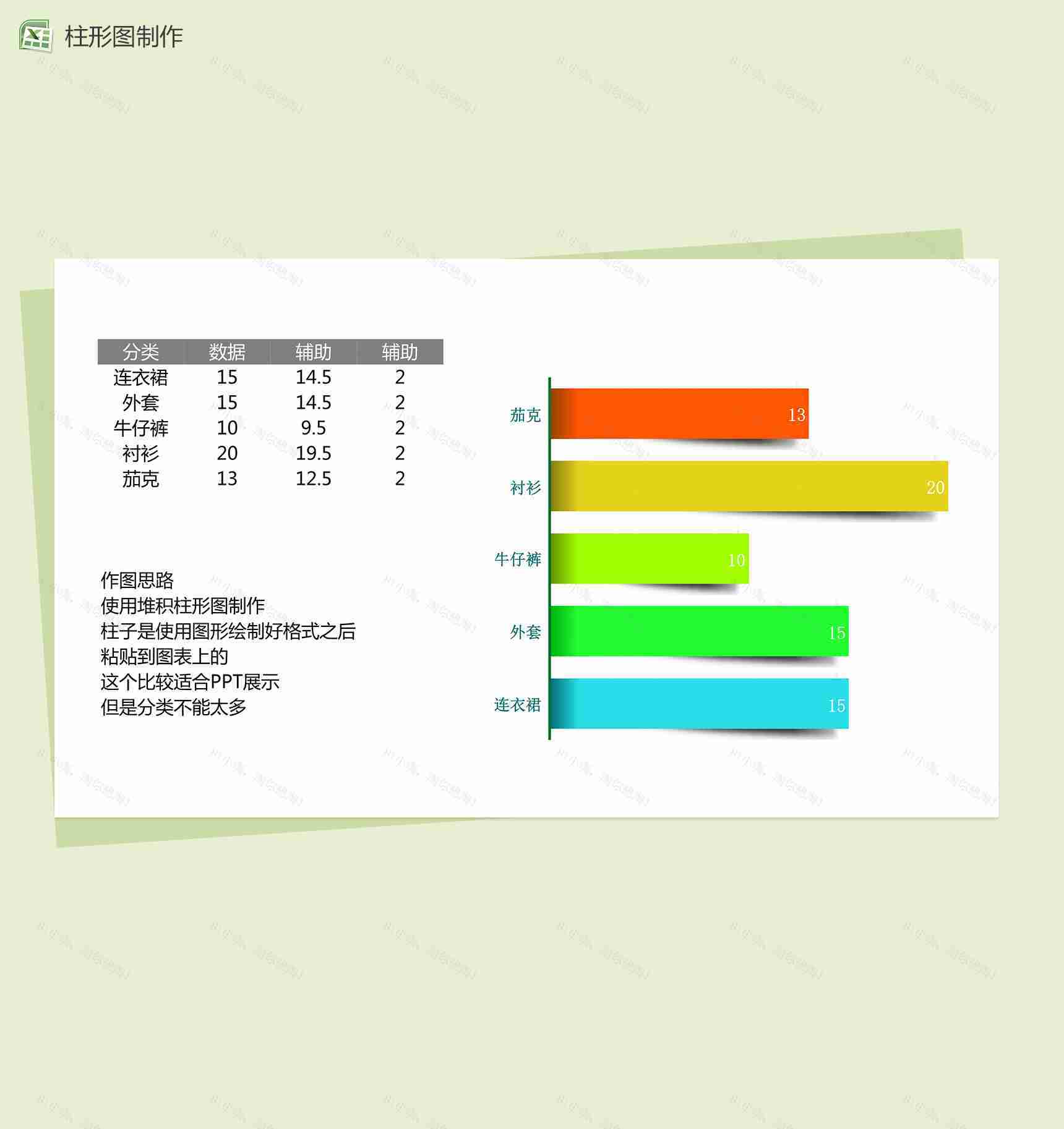 彩色堆积柱形图excel图表模板-1