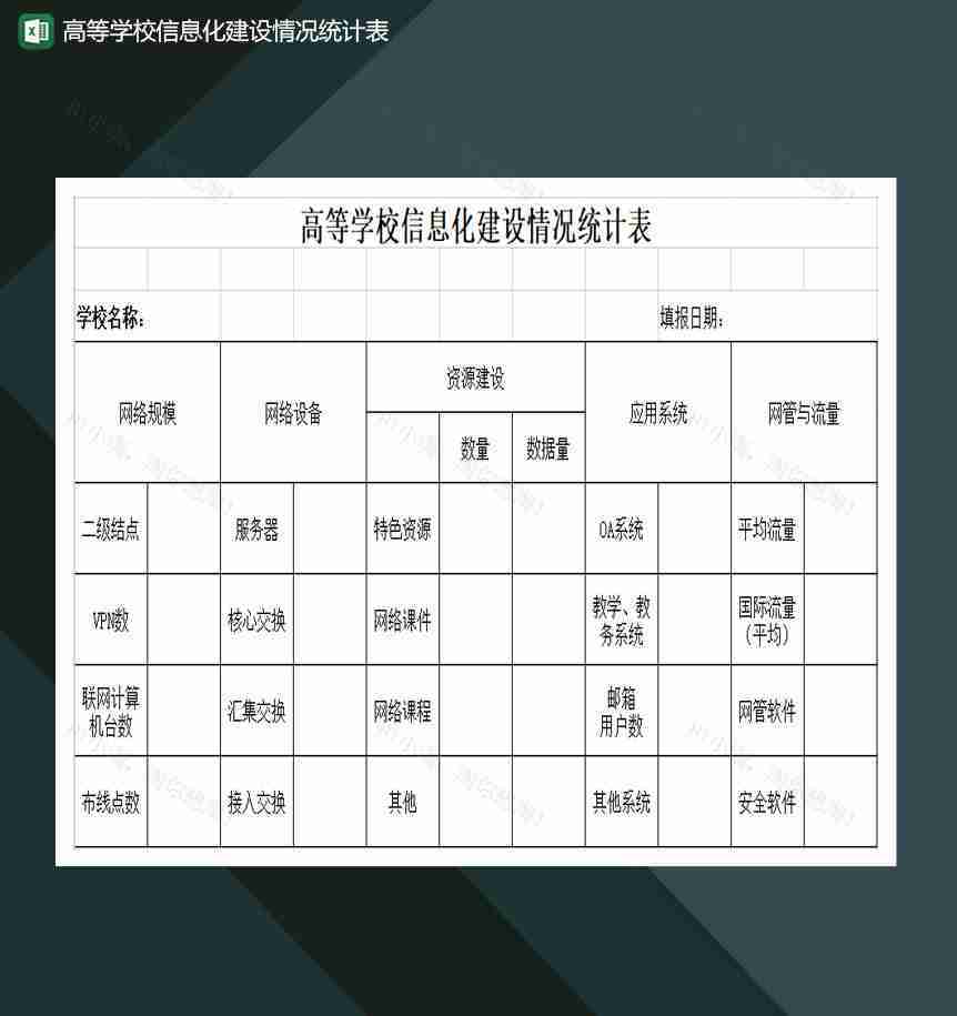 高等学校信息化建设情况统计表Excel模板-1