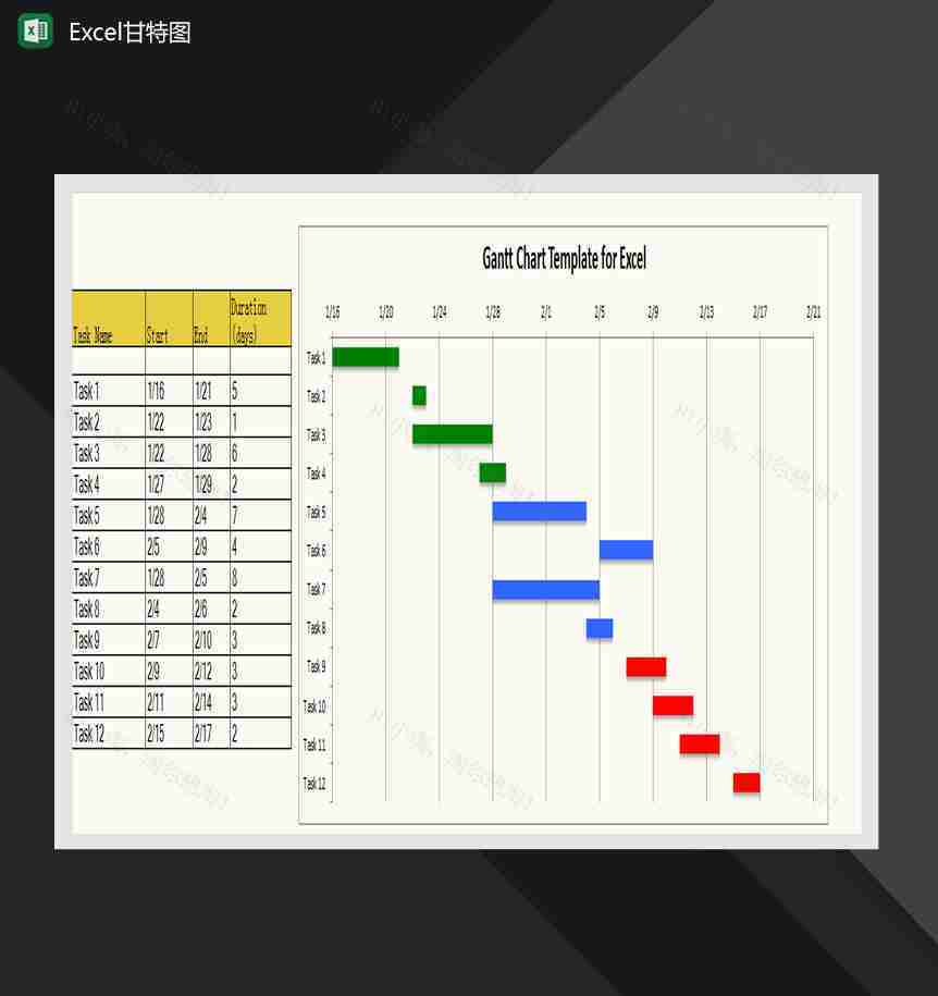 任务进展通用甘特图Excel模板-1