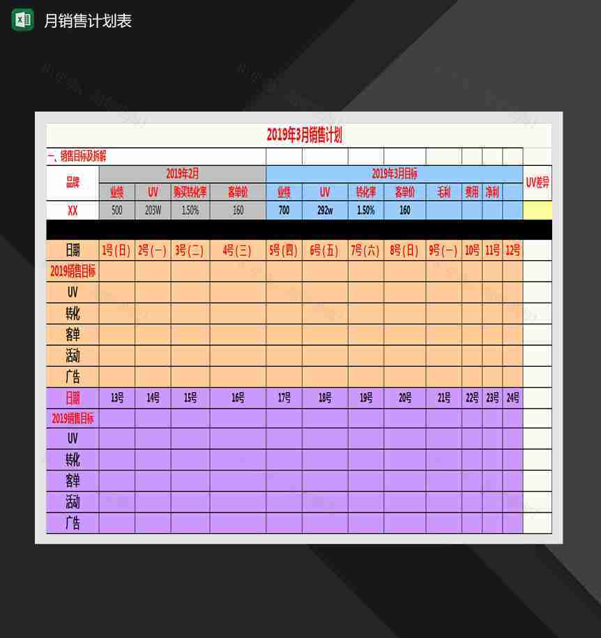 旗舰店月运营计划表Excel模板-1