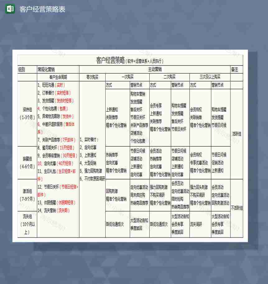 电商客户经营策略Excel模板-1