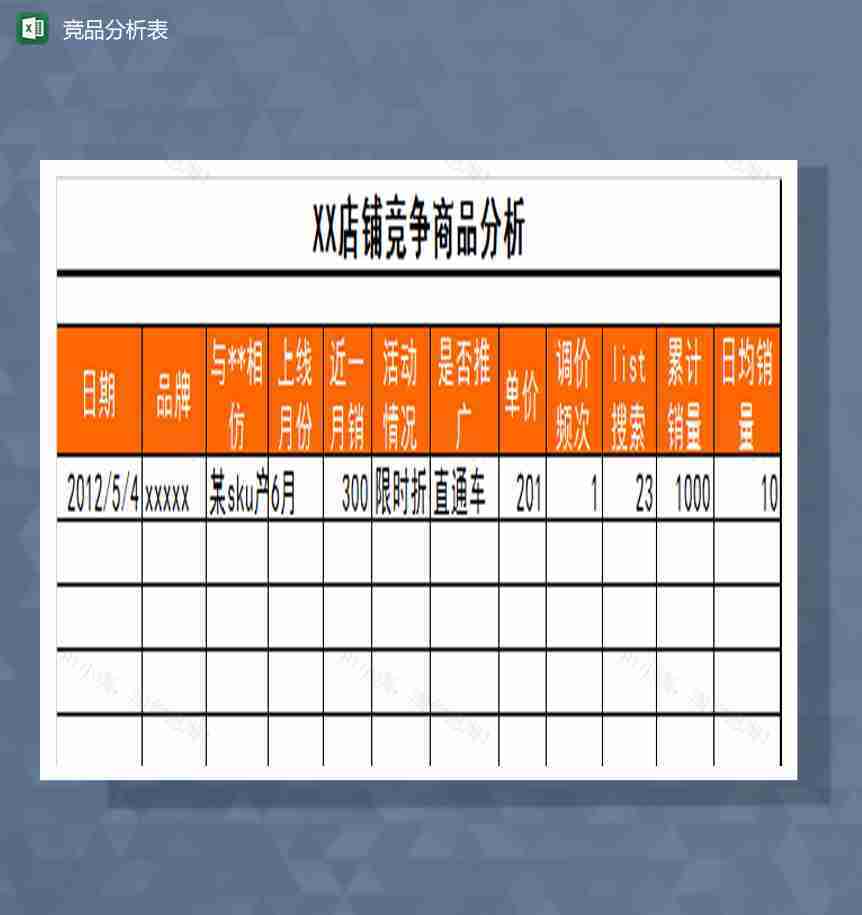 竞争商品分析Excel模板-1