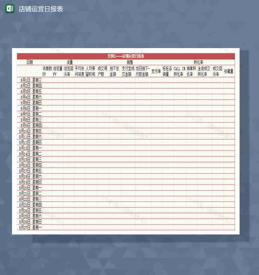 店铺运营日报表Excel模板-1