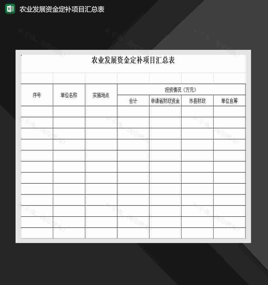 农业发展资金定补项目汇总表Excel模板-1