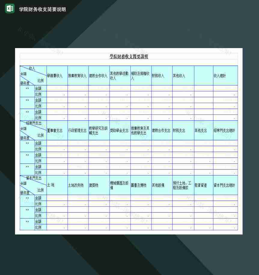 重点高等学院财务收支简要说明Excel模板-1