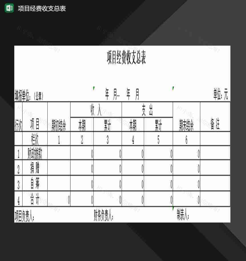企业项目经费收支情况汇总表Excel模板-1