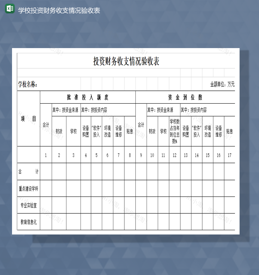 学校投资财务收支情况验收表Excel模板-1
