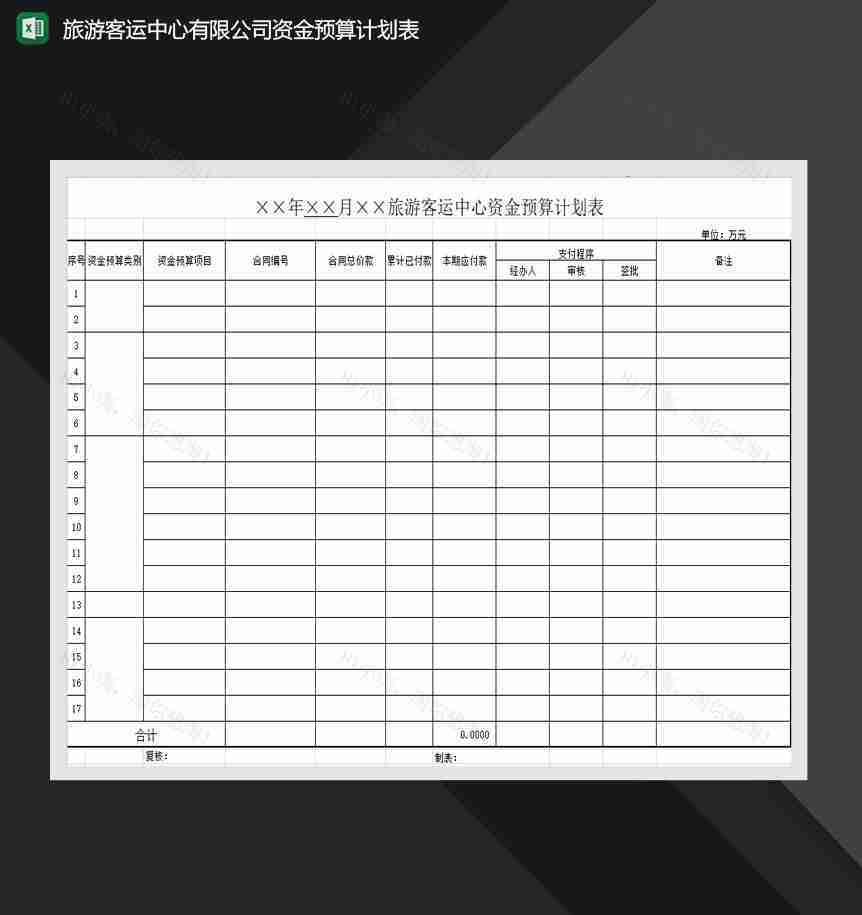 旅游客运中心有限公司资金预算计划表Excel模板-1