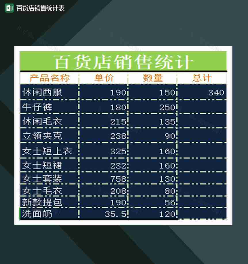 2020年百货店销售统计通用数据表Excel模板-1