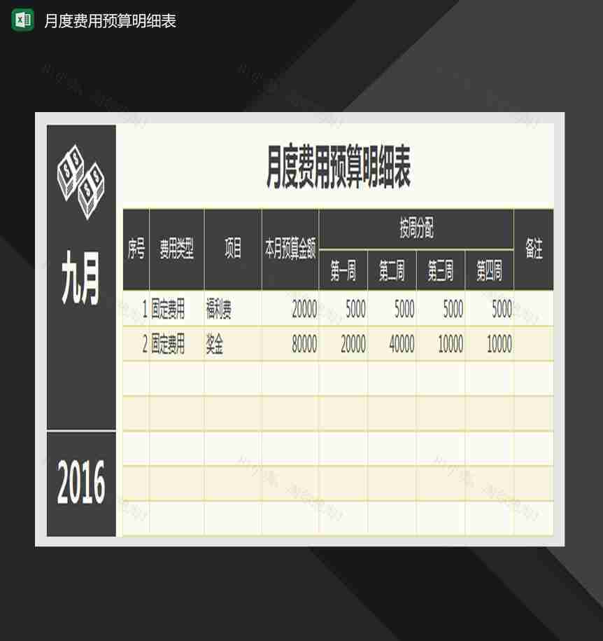 月度费用预算明细表Excel模板-1