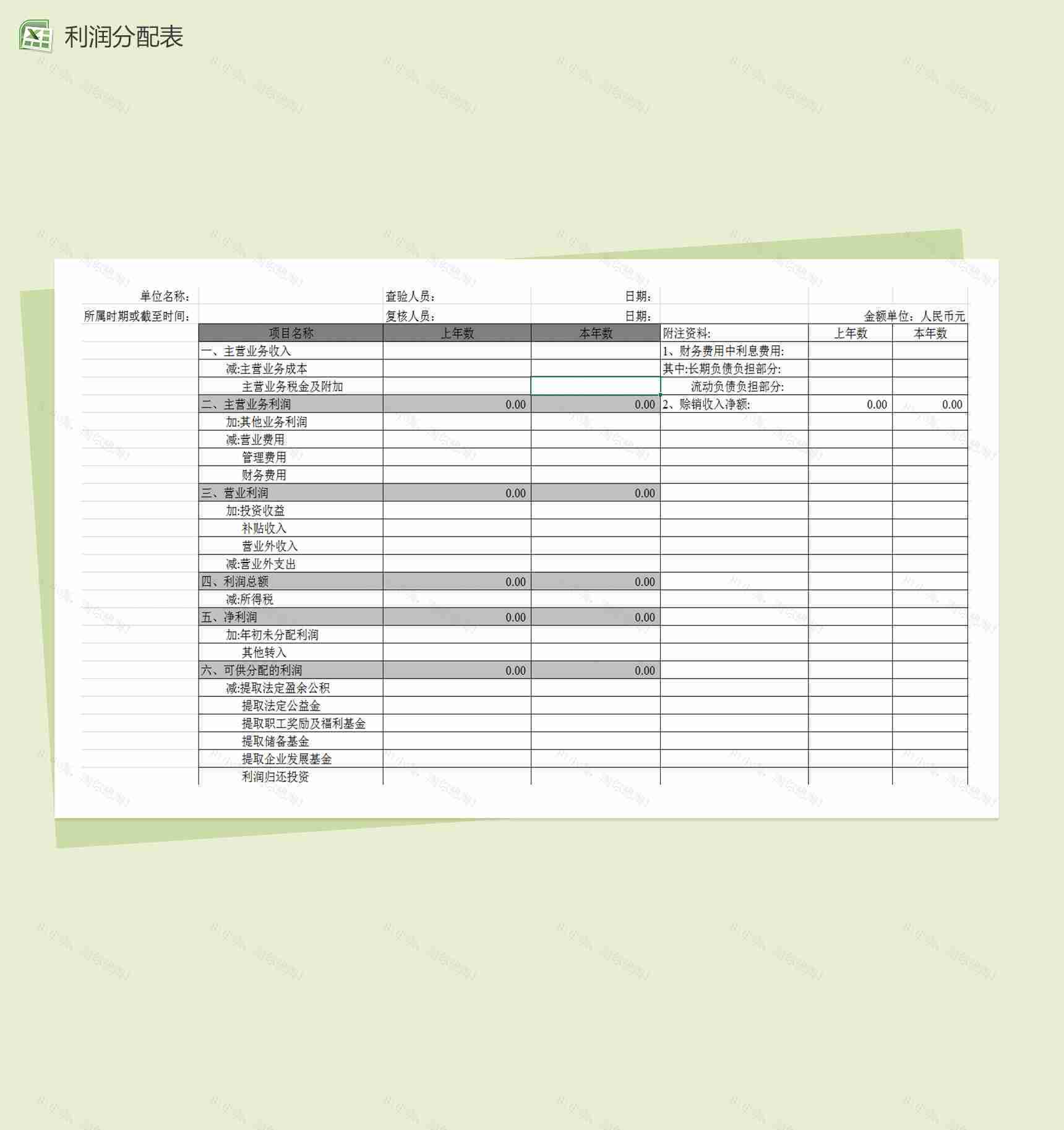 利润及利润分配表Excel表格模板-1