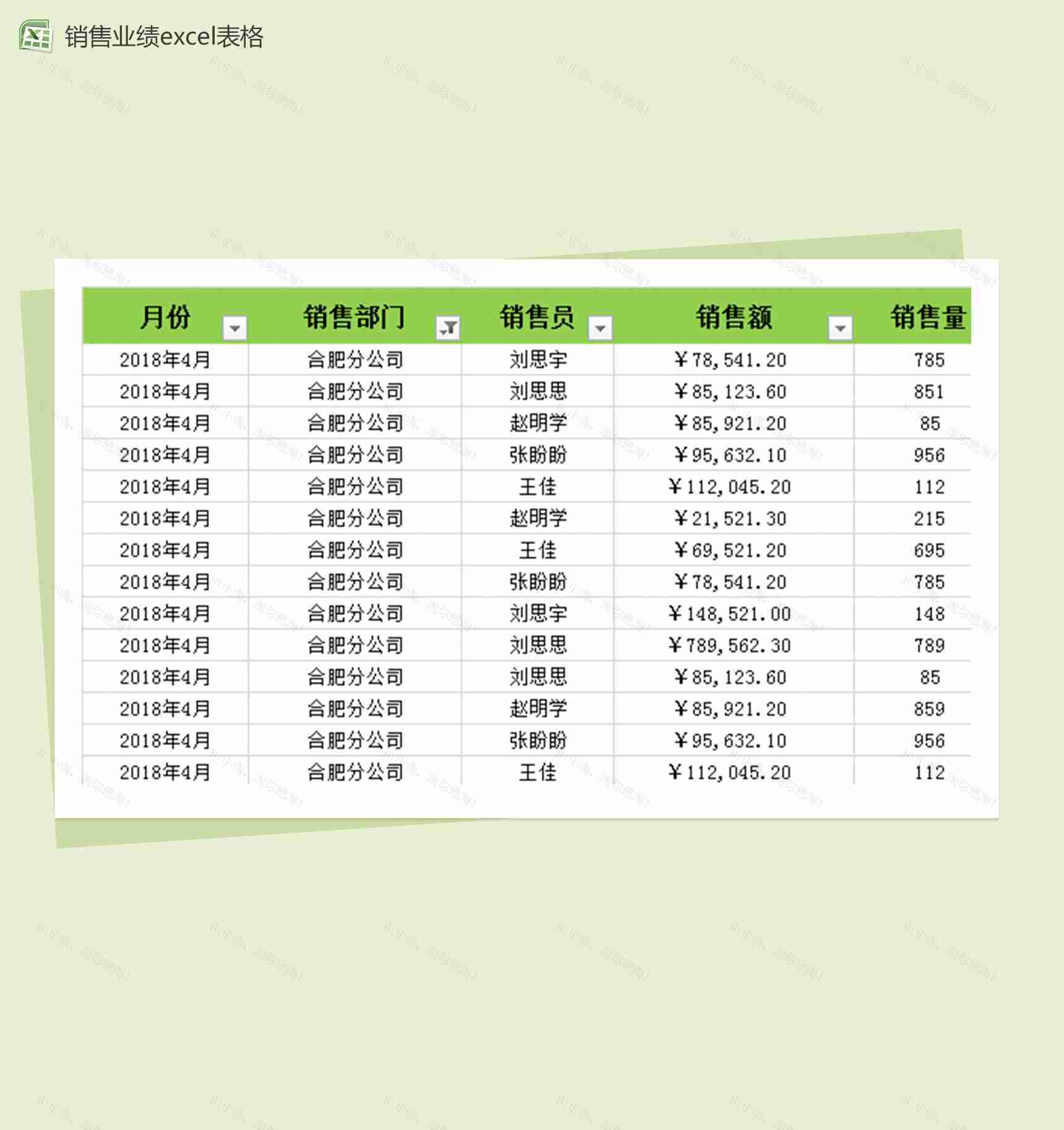按部门和销售额筛选销售报表excel表格模板-1