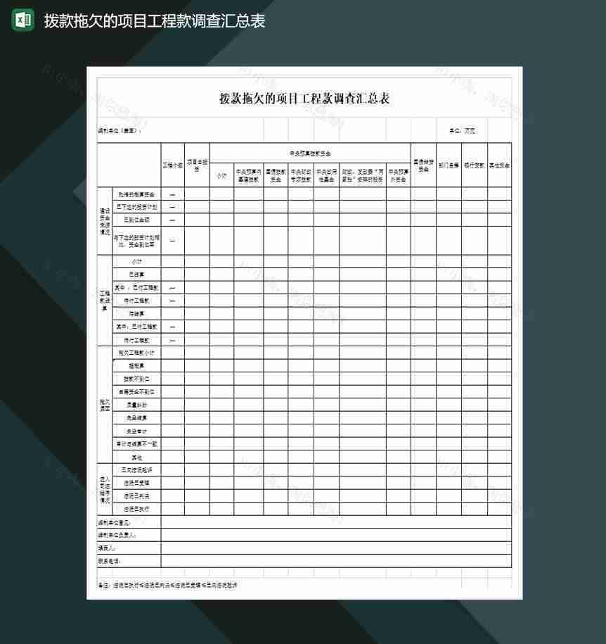 拨款拖欠的项目工程款调查汇总表Excel模板-1