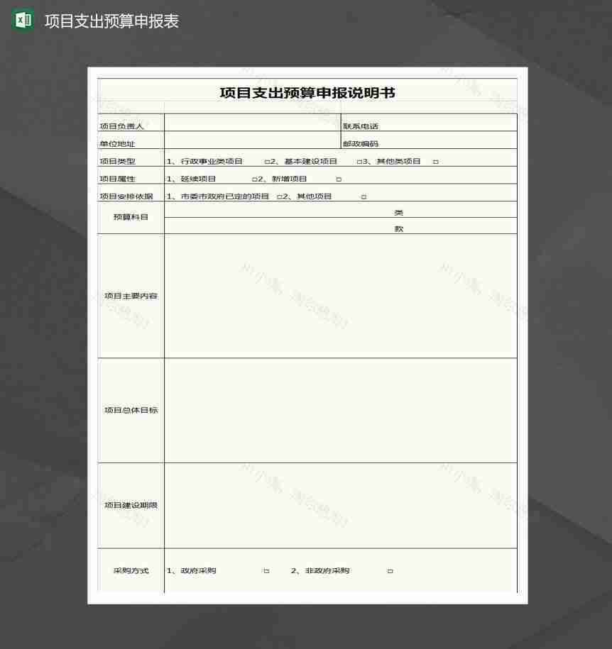 项目支出预算申报说明书表Excel模板-1