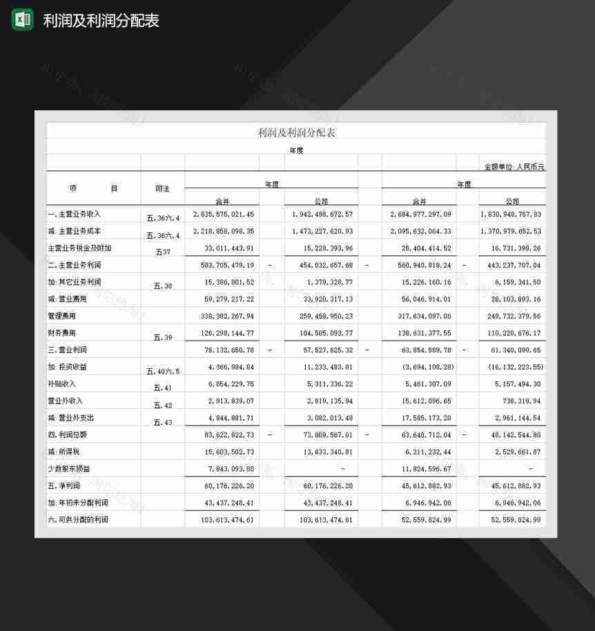 公司年度利润及利润分配表Excel模板-1