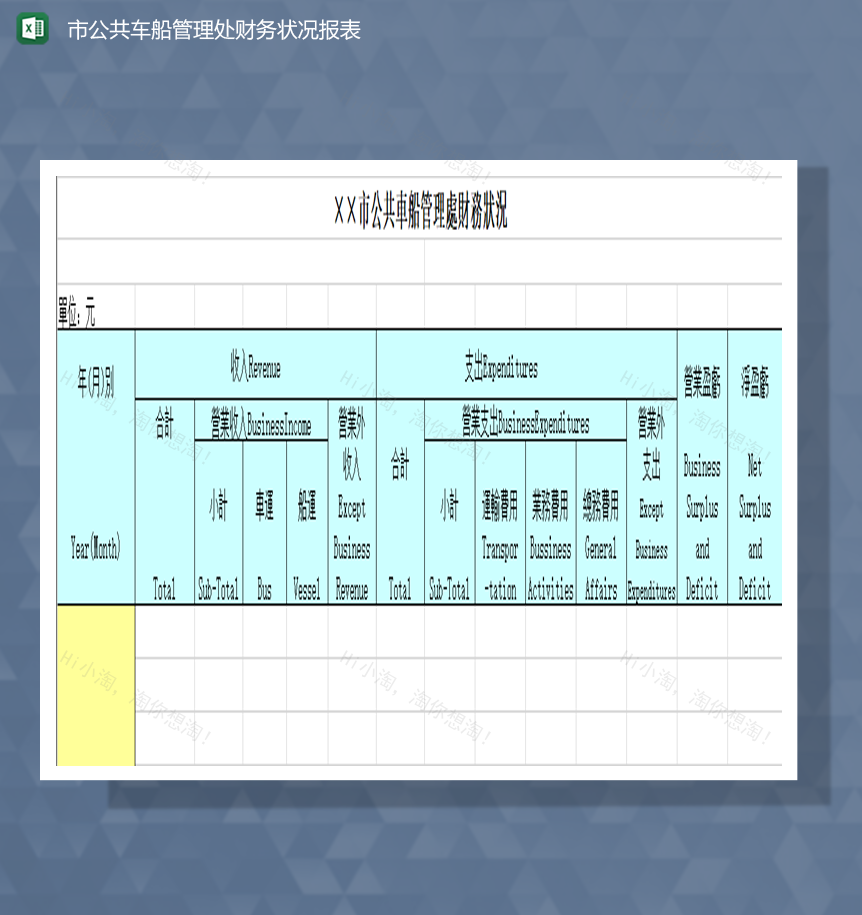 市公共车船管理处财务状况报表Excel模板-1