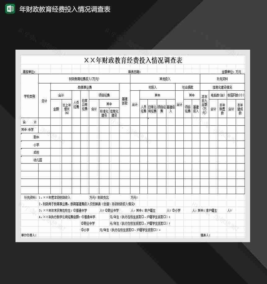 财政教育经费投入情况调查年度报表Excel模板-1