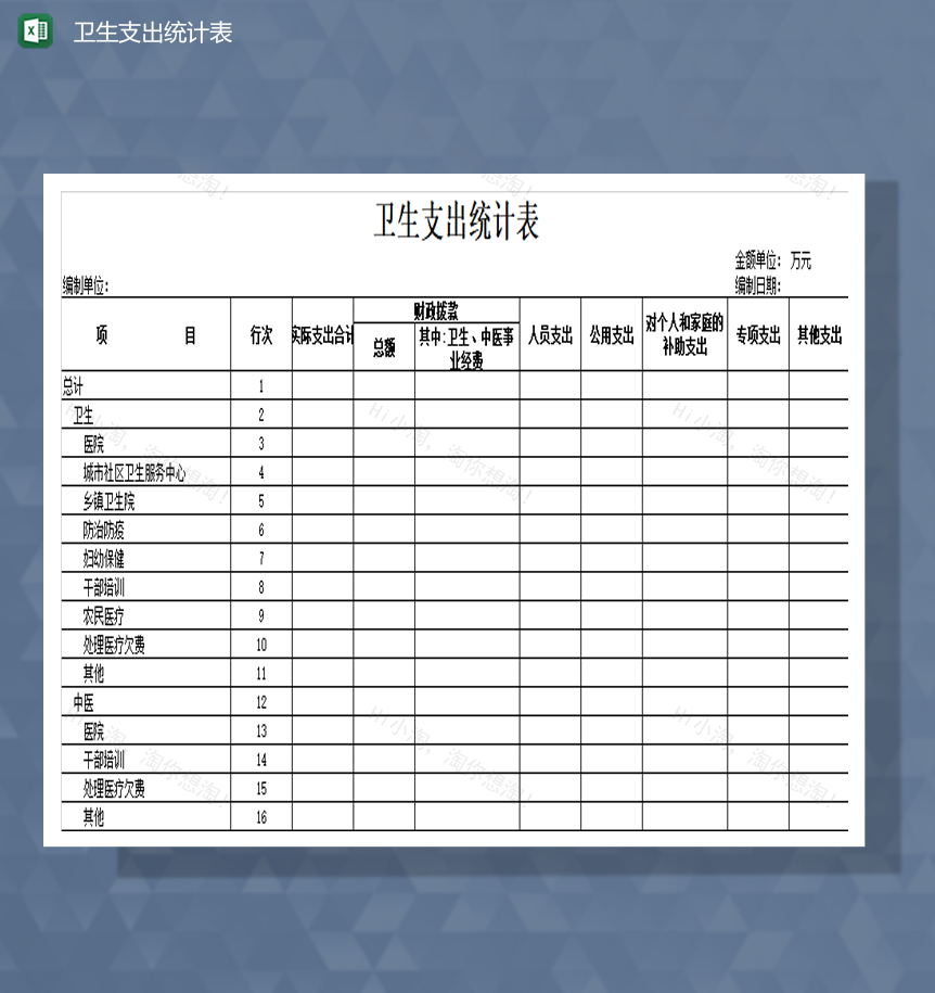 卫生机构财政支出明细表Excel模板-1