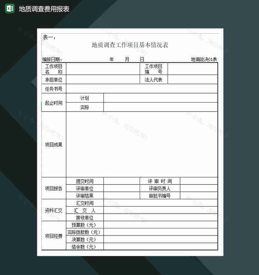 地质调查工作项目竣工决算报告Excel模板-1