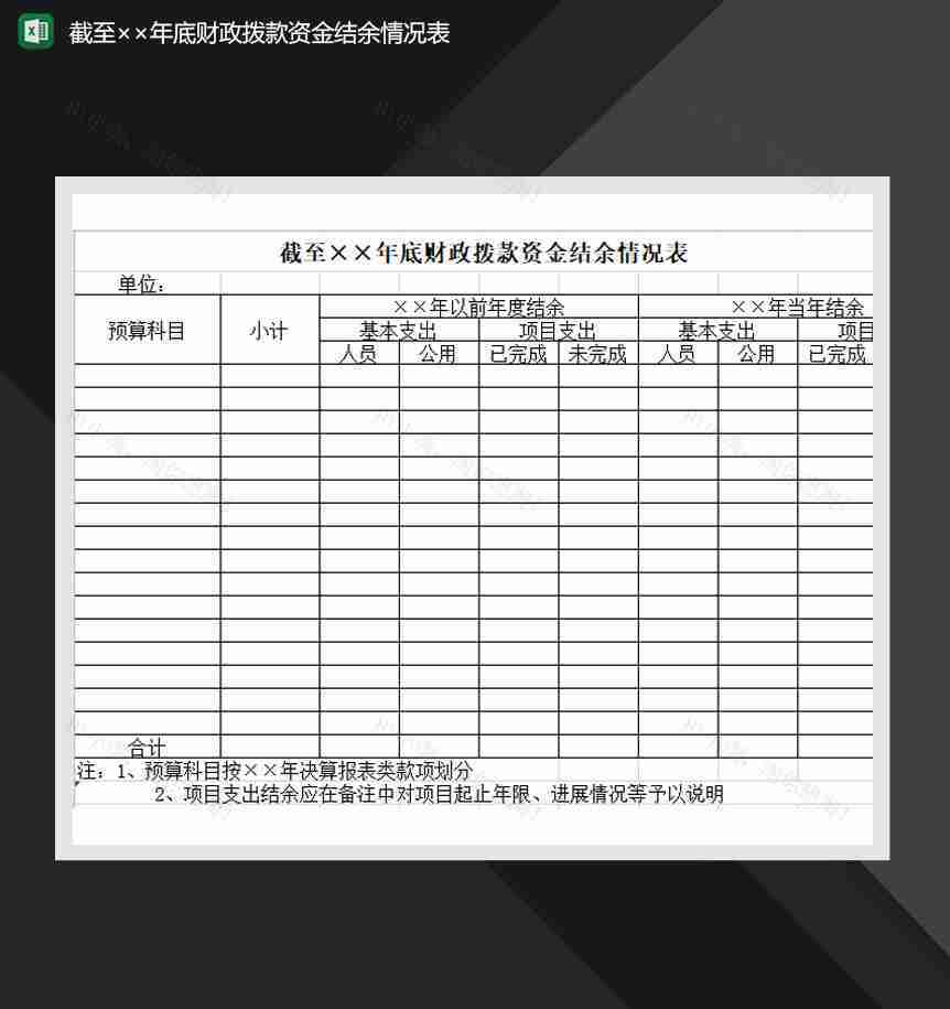 财政拨款资金结余情况年报表Excel模板-1