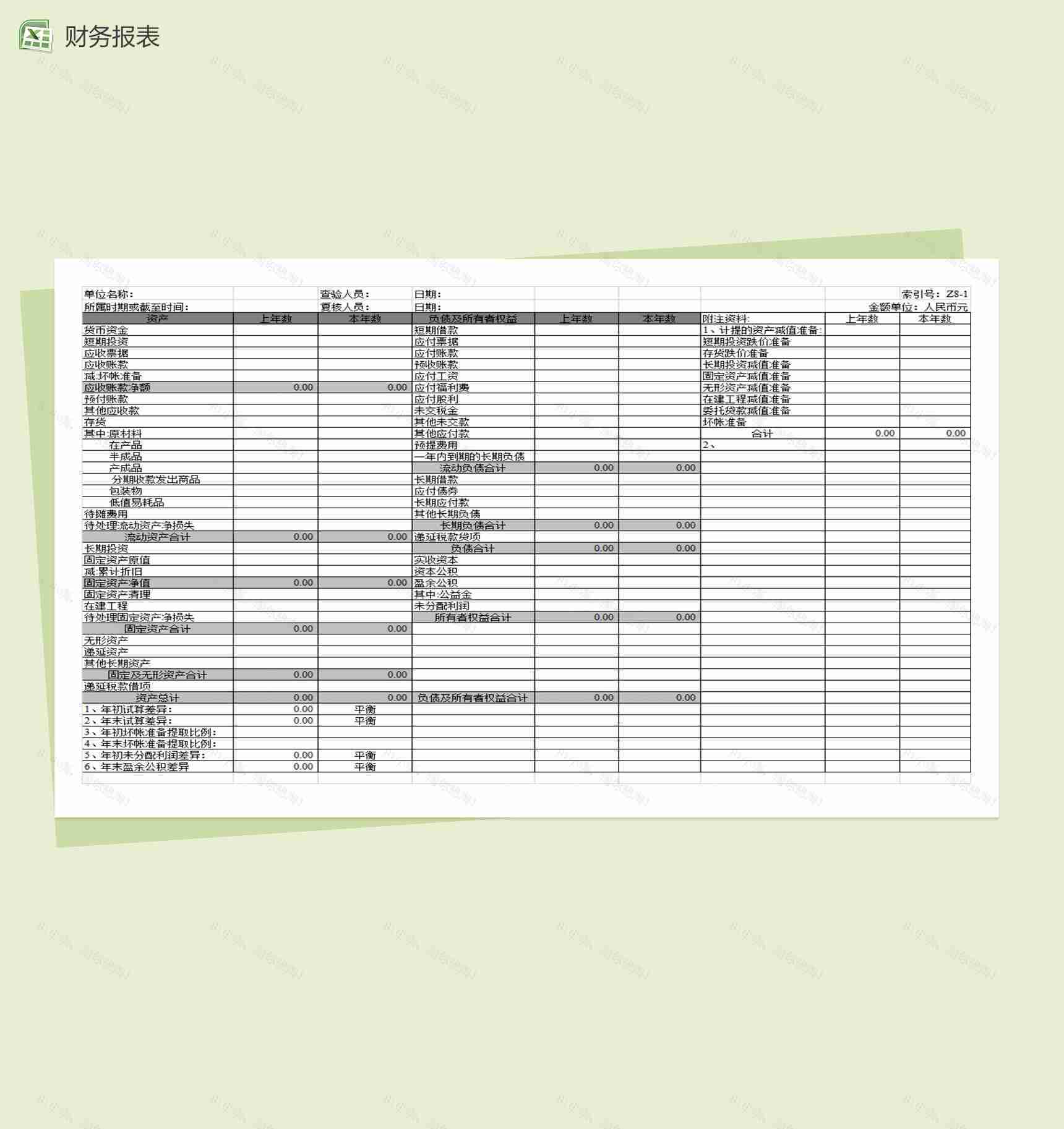 财务分析报表资产负债表Excel模板-1