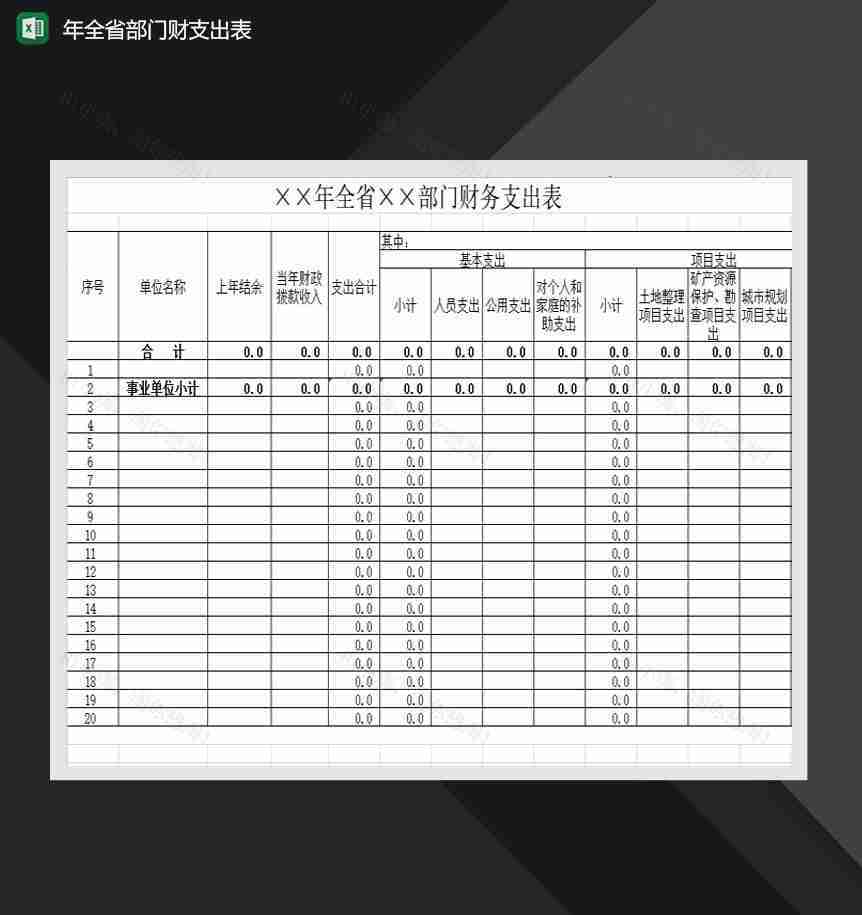 2020各省通用部门财政支出报表Excel模板-1